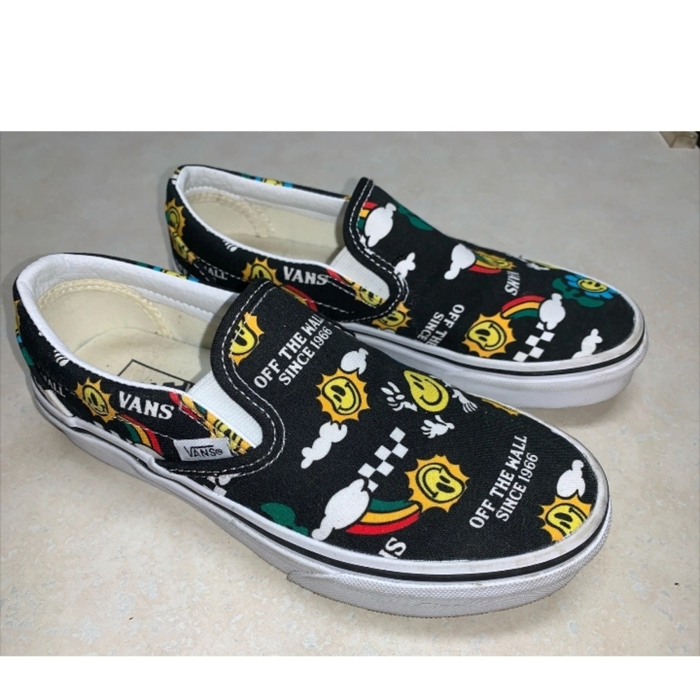 Vans Smiley Happy 🙂 Face Black Slip-On Sneakers with Colorful Print